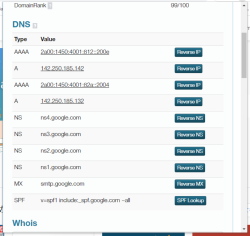 『IP Address and Domain Information』DNSレコードの設定も確認できる
