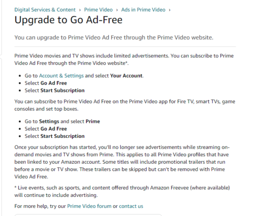 Amazon.com ヘルプ『Upgrade to Go Ad-Free』ページ
スクリーンショット