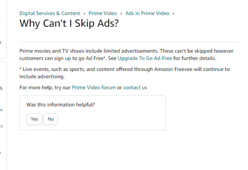 
Amazon.comヘルプ『Why Can't I Skip Ads?』
スクリーンショット