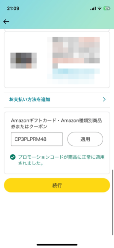 決済ページでプロモーションコードを入力