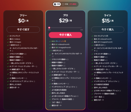 画像Pollo.AI 料金ページ スクリーンショット