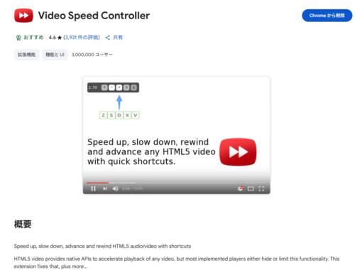 Webブラウザ拡張機能 Video Speed Controller