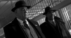Finn Byrne/Silvermane (Brendan Gleeson) and Flint Marco/Sandman (Jack Huston) in SPIDER-NOIR Photo: Courtesy of Prime

