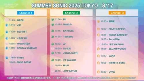 SUMMER SONIC DAY2 配信タイムテーブル