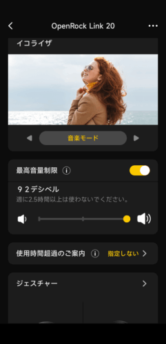 専用アプリ『OpenRock』イコライザ 音楽モード
