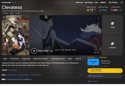 IMDB『Clevatess』ページスクリーンショット