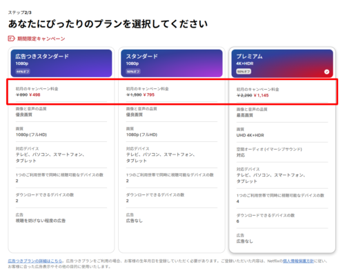 キャンペーン概要と各プラン比較