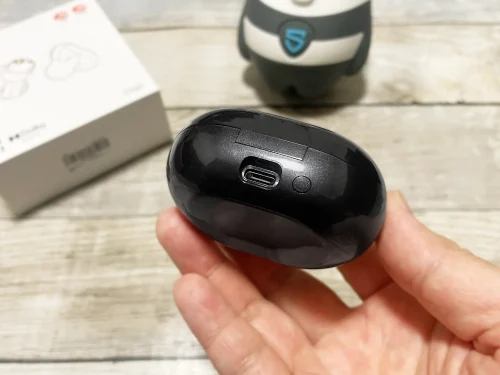 SOUNDPEATS (サウンドピーツ) Clip1 ケースの充電コネクタと、リセットボタンは底面に当たる部分に