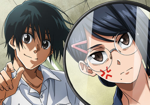 Seasonal Visuals 4月：南雲が坂本に変装術を施しているシーンの描き下ろしビジュアル