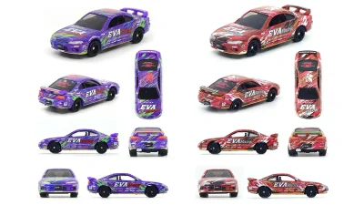 エヴァンゲリオンレーシング『エヴァRT初号機・2号機 日産シルビア』を再現したトミカ 9月16日より予約受付開始 各1,500円（税込） 記事サムネイル